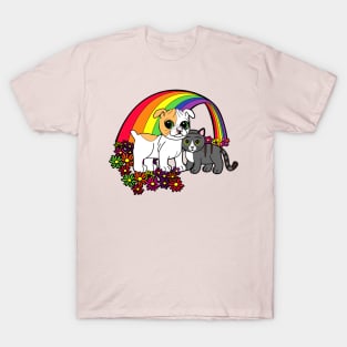 Cute Puppy and Kitty over the Rainbow T-Shirt